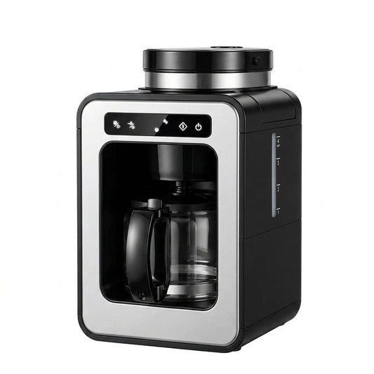 American-style Fully Automatic Coffee Maker – 600W, Insulated LCD Display, Built-in Grinder, Compact Design (6-10 Cups)