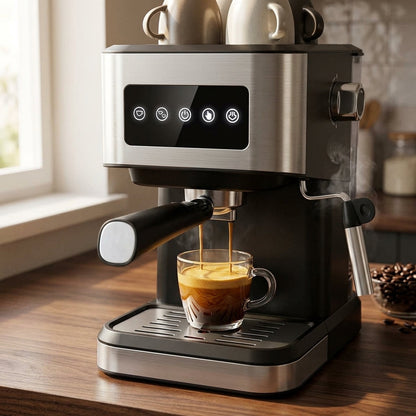 Portable Espresso Machine – 15-Bar Italian ULKA Pump, 1.5L Tank, 1050W, Stainless Steel & ABS (Silver/Black)