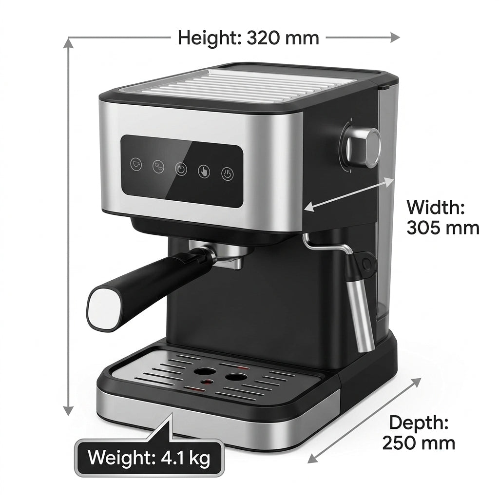 Portable Espresso Machine – 15-Bar Italian ULKA Pump, 1.5L Tank, 1050W, Stainless Steel & ABS (Silver/Black)