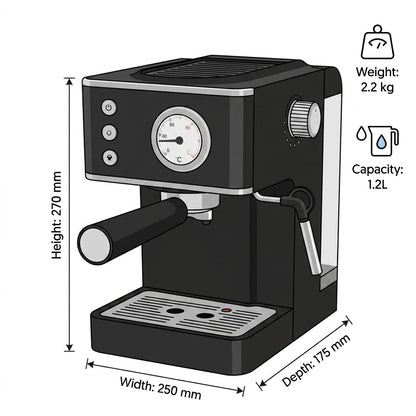 20-Bar Espresso Coffee Machine – 2-in-1 Coffee Maker & Milk Frother with 1350W, 1.2L Tank & Analog Dial