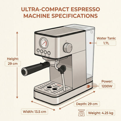 Portable 15-Bar Espresso Machine – Stainless Steel Italian-Style Brewer with Steam Function