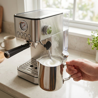Portable 15-Bar Espresso Machine – Stainless Steel Italian-Style Brewer with Steam Function