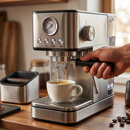Portable 15-Bar Espresso Machine – Stainless Steel Italian-Style Brewer with Steam Function