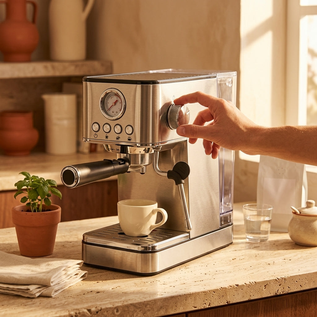 Portable 15-Bar Espresso Machine – Stainless Steel Italian-Style Brewer with Steam Function